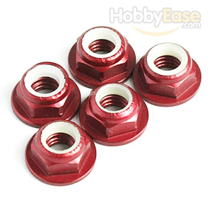 Red Aluminum 5mm Flanged Lock Nut