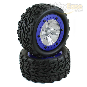 Blue Aluminum 5 Spoke Wheels + Tires 1 Pair