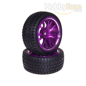 Purple 7-Y-spoke Aluminum Offset Wheels(3°) + Parallel-groove (w/ bars) Tires 1 pair(1/10 Car)