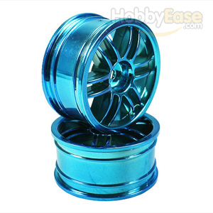 Blue 6 Curved dual-spoke Painted Wheels 1 pair(1/10 Car)