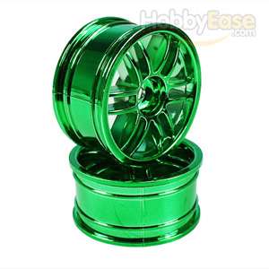 Green 6 Curved dual-spoke Painted Wheels 1 pair(1/10 Car)