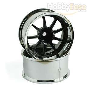 Black/Silver 9 Spoke Wheels 1 pair(1/10 Car, 12mm Offset)