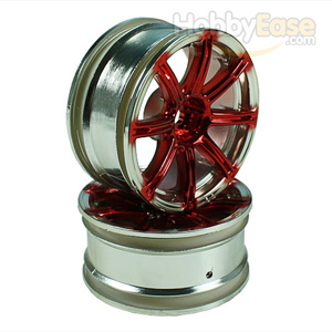 Red/Silver 8 Spoke Wheels 1 pair(1/10 Car, 3mm Offset)